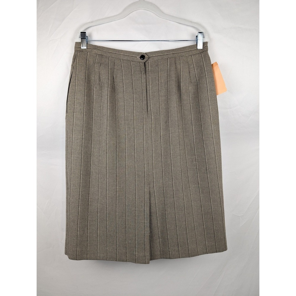 Vintage Nordstrom Pleated Midi Skirt Size 16 Black Tan Preppy Academia Deadstock - Picture 7 of 9